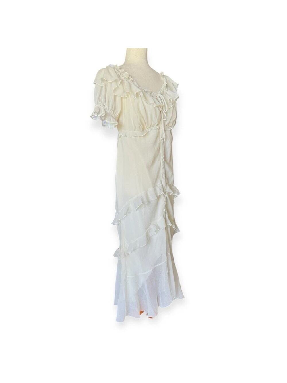 ASOS Maternity Ivory Ruffle Button Front Maxi Dress Wedding Chiffon Lines Size 8